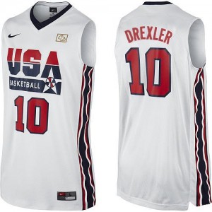 Team USA #10 Nike 2012 Olympic Retro Blanc Authentic Maillot d'équipe de NBA Le meilleur cadeau - Clyde Drexler pour Homme