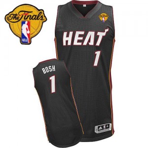 Maillot NBA Miami Heat #1 Chris Bosh Noir Adidas Authentic Road Finals Patch - Homme