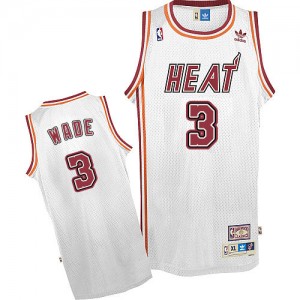 Maillot NBA Miami Heat #3 Dwyane Wade Blanc Adidas Authentic Throwback - Homme