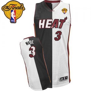 Maillot NBA Authentic Dwyane Wade #3 Miami Heat Split Fashion Finals Patch Noir Blanc - Homme