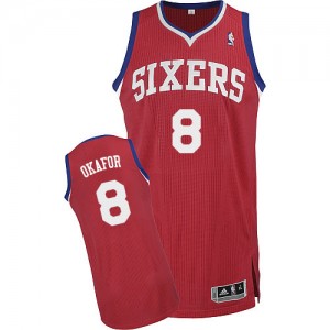 Philadelphia 76ers Jahlil Okafor #8 Road Authentic Maillot d'équipe de NBA - Rouge pour Homme