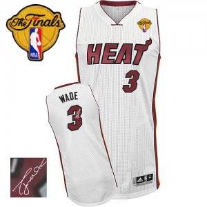 Miami Heat #3 Adidas Home Autographed Finals Patch Blanc Authentic Maillot d'équipe de NBA Prix d'usine - Dwyane Wade pour Homme