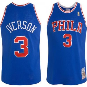 Maillot Mitchell and Ness Bleu Throwback Authentic Philadelphia 76ers - Allen Iverson #3 - Homme