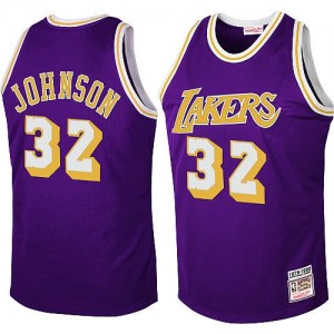 Maillot NBA Los Angeles Lakers #32 Magic Johnson Violet Mitchell and Ness Swingman Throwback - Homme