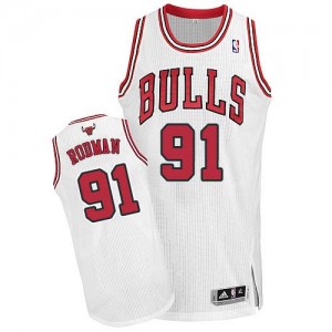 Maillot NBA Blanc Dennis Rodman #91 Chicago Bulls Home Authentic Homme Adidas