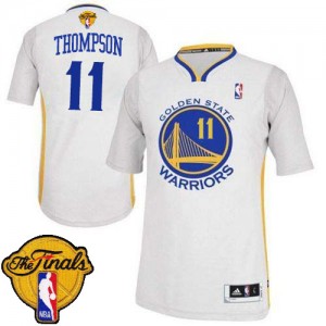Maillot NBA Golden State Warriors #11 Klay Thompson Blanc Adidas Authentic Alternate 2015 The Finals Patch - Homme