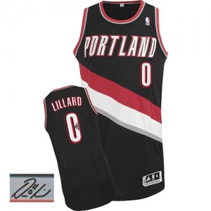 Maillot NBA Authentic Damian Lillard #0 Portland Trail Blazers Road Autographed Noir - Homme