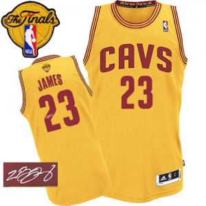 Maillot NBA Authentic LeBron James #23 Cleveland Cavaliers Alternate Autographed 2015 The Finals Patch Or - Homme