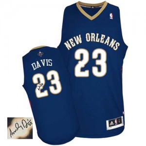 Maillot NBA New Orleans Pelicans #23 Anthony Davis Bleu marin Adidas Authentic Road Autographed - Homme