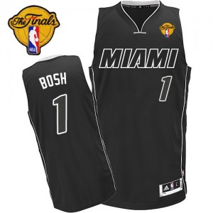 Maillot NBA Noir Blanc Chris Bosh #1 Miami Heat Finals Patch Authentic Homme Adidas