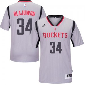 Maillot NBA Gris Hakeem Olajuwon #34 Houston Rockets Alternate Swingman Homme Adidas