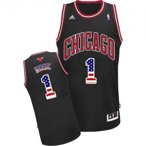 Maillot Adidas Noir USA Flag Fashion Authentic Chicago Bulls - Derrick Rose #1 - Homme