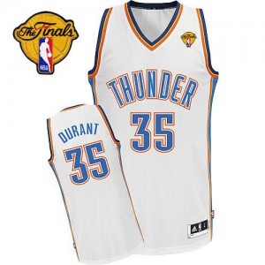 Oklahoma City Thunder #35 Adidas Home Finals Patch Blanc Authentic Maillot d'équipe de NBA Promotions - Kevin Durant pour Homme