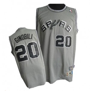 Maillot NBA Gris Manu Ginobili #20 San Antonio Spurs Throwback Finals Patch Authentic Homme Adidas