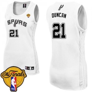 Maillot Authentic San Antonio Spurs NBA Home Finals Patch Blanc - #21 Tim Duncan - Femme