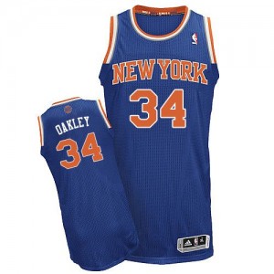 Maillot NBA New York Knicks #34 Charles Oakley Bleu royal Adidas Authentic Road - Homme