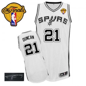 San Antonio Spurs Tim Duncan #21 Home Autographed Finals Patch Authentic Maillot d'équipe de NBA - Blanc pour Homme