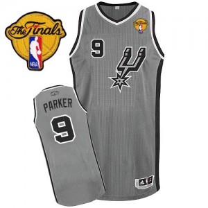Maillot Authentic San Antonio Spurs NBA Alternate Finals Patch Gris argenté - #9 Tony Parker - Homme