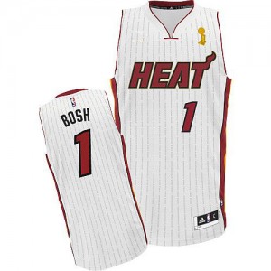 Maillot NBA Miami Heat #1 Chris Bosh Blanc Adidas Authentic Championship Ring Ceremony - Homme