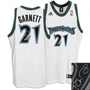 Maillot NBA Blanc Kevin Garnett #21 Minnesota Timberwolves Augotraphed Authentic Homme Adidas
