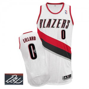 Maillot NBA Portland Trail Blazers #0 Damian Lillard Blanc Adidas Authentic Home Autographed - Homme