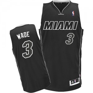 Maillot NBA Authentic Dwyane Wade #3 Miami Heat Noir Blanc - Homme
