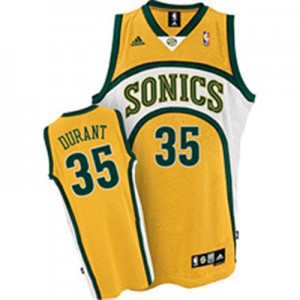 Maillot NBA Jaune Kevin Durant #35 Oklahoma City Thunder SuperSonics Authentic Homme Adidas