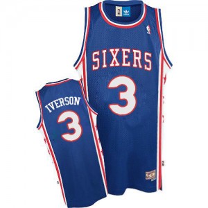 Philadelphia 76ers #3 Adidas Throwack Bleu Authentic Maillot d'équipe de NBA achats en ligne - Allen Iverson pour Homme