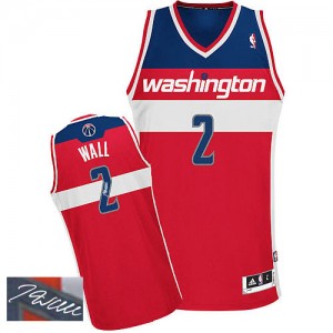 Maillot Adidas Rouge Road Autographed Authentic Washington Wizards - John Wall #2 - Homme