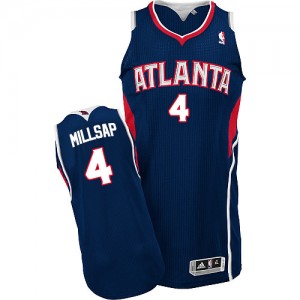 Atlanta Hawks Paul Millsap #4 Road Authentic Maillot d'équipe de NBA - Bleu marin pour Homme