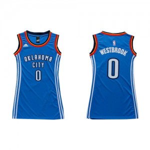 Maillot NBA Oklahoma City Thunder #0 Russell Westbrook Bleu royal Adidas Authentic Dress - Femme