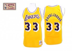 Los Angeles Lakers Mitchell and Ness Kareem Abdul-Jabbar #33 Throwback Authentic Maillot d'équipe de NBA - Or pour Homme