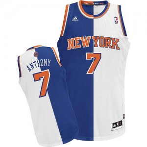 Maillot NBA New York Knicks #7 Carmelo Anthony Bleu Blanc Adidas Swingman Split Fashion - Homme