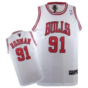 Chicago Bulls Nike Dennis Rodman #91 Authentic Maillot d'équipe de NBA - Blanc pour Homme