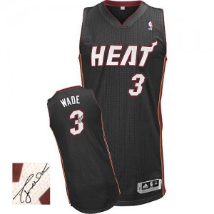 Maillot NBA Authentic Dwyane Wade #3 Miami Heat Road Autographed Noir - Homme