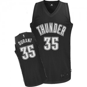Maillot NBA Oklahoma City Thunder #35 Kevin Durant Noir Blanc Adidas Authentic - Homme