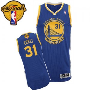 Maillot NBA Bleu royal Festus Ezeli #31 Golden State Warriors Road 2015 The Finals Patch Authentic Homme Adidas
