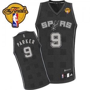 Maillot NBA San Antonio Spurs #9 Tony Parker Noir Adidas Authentic Rhythm Fashion Finals Patch - Homme