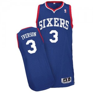 Philadelphia 76ers Allen Iverson #3 Alternate Authentic Maillot d'équipe de NBA - Bleu royal pour Enfants
