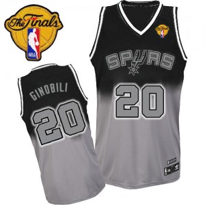 Maillot NBA San Antonio Spurs #20 Manu Ginobili Gris noir Adidas Authentic Fadeaway Fashion Finals Patch - Homme