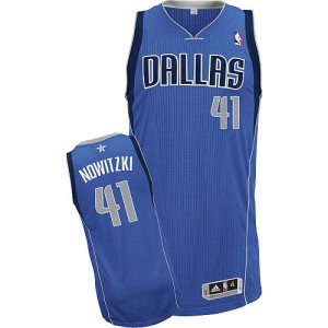 Maillot NBA Dallas Mavericks #41 Dirk Nowitzki Bleu royal Adidas Authentic Road - Homme