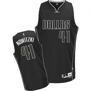Maillot NBA Authentic Dirk Nowitzki #41 Dallas Mavericks Fashion Noir Blanc - Homme