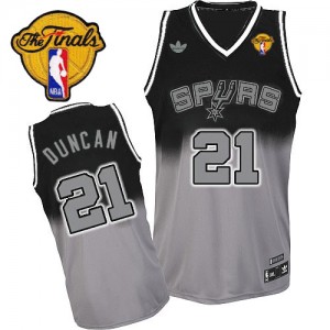 Maillot NBA San Antonio Spurs #21 Tim Duncan Gris noir Adidas Swingman Fadeaway Fashion Finals Patch - Homme