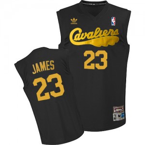 Maillot NBA Noir LeBron James #23 Cleveland Cavaliers Throwback Authentic Homme Adidas