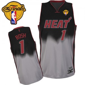 Maillot NBA Miami Heat #1 Chris Bosh Gris noir Adidas Authentic Fadeaway Fashion Finals Patch - Homme
