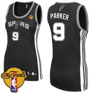 San Antonio Spurs Tony Parker #9 Road Finals Patch Authentic Maillot d'équipe de NBA - Noir pour Femme