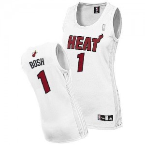 Miami Heat #1 Adidas Home Blanc Authentic Maillot d'équipe de NBA vente en ligne - Chris Bosh pour Femme