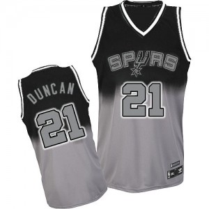 Maillot NBA San Antonio Spurs #21 Tim Duncan Gris noir Adidas Authentic Fadeaway Fashion - Homme