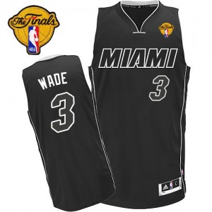 Maillot Authentic Miami Heat NBA Finals Patch Noir Blanc - #3 Dwyane Wade - Homme