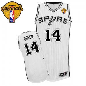 Maillot NBA San Antonio Spurs #14 Danny Green Blanc Adidas Authentic Home Finals Patch - Homme